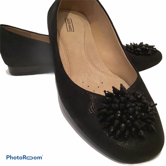 Alex Marie Meghann black leather ballet flats bead embellishments / NEW - Picture 4 of 9